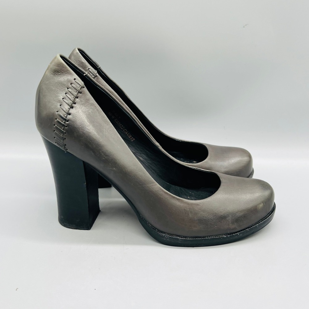 Kork Ease Shoes Women 9 Gray Leather Block Heel Round Toe Platform Slip On Pumps